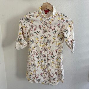 GUESS girlswgite floral  button down shirt dress long sleeve size 7